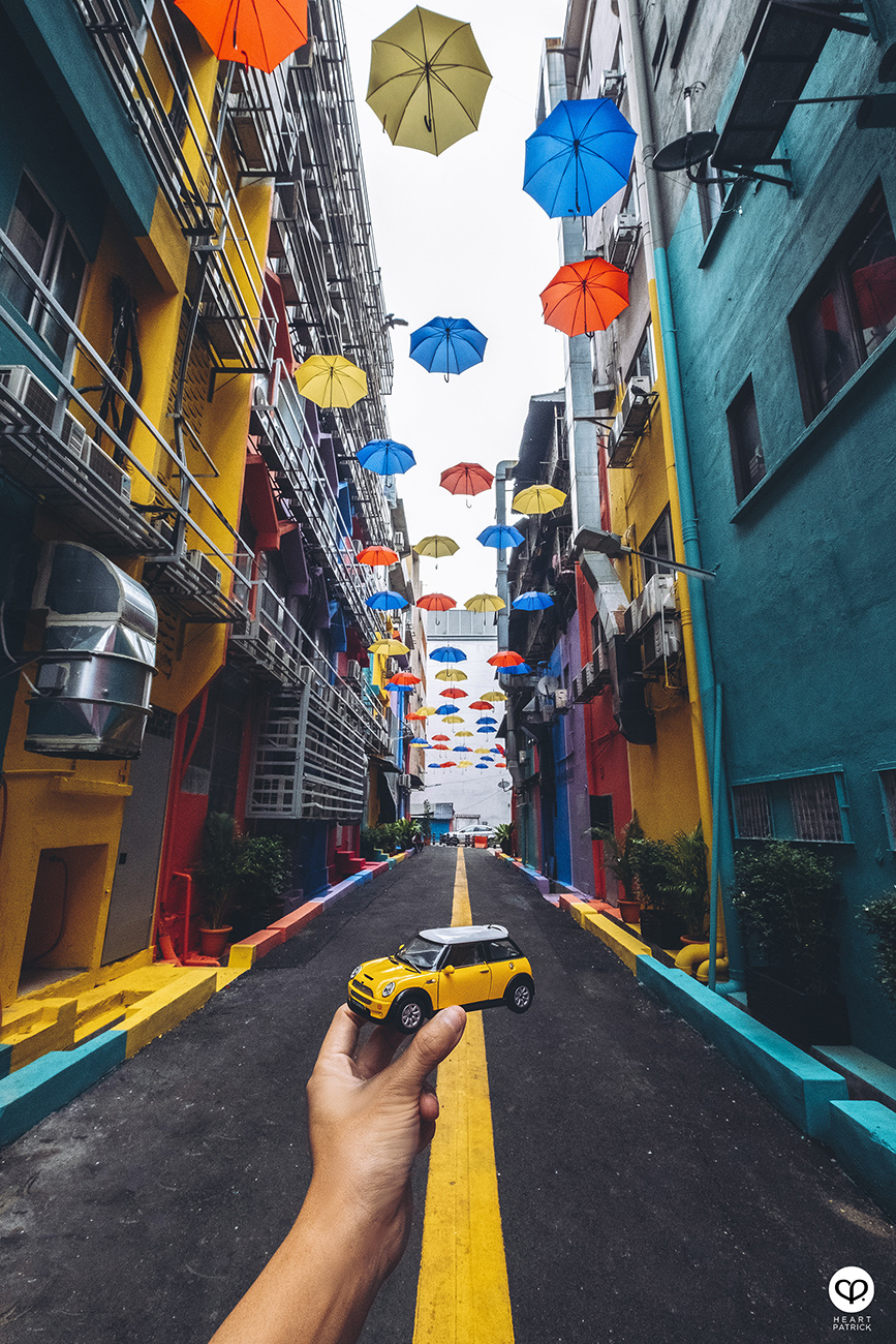 heartpatrick urban exploring colorful backlane brickfield umbrella